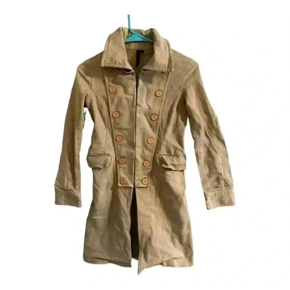 die su Jackets & Blazers - Vintage die SU Women's Double Breasted Tan Trench Coat Jacket Size 1 Long Sleeve